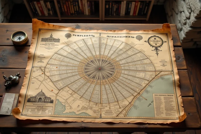 Carte détaillée des arrondissements de Paris avec codes postaux et frontières sur une table en bois vintage