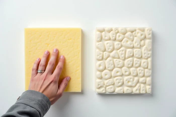 Comparaison de sections transversales d'un matelas Bultex en mousse et d'un matelas en latex naturel